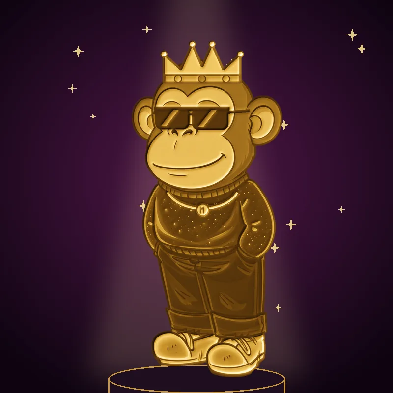 Chill Mono #0008: Gold Statue Mono with a crown, on a pedestal.